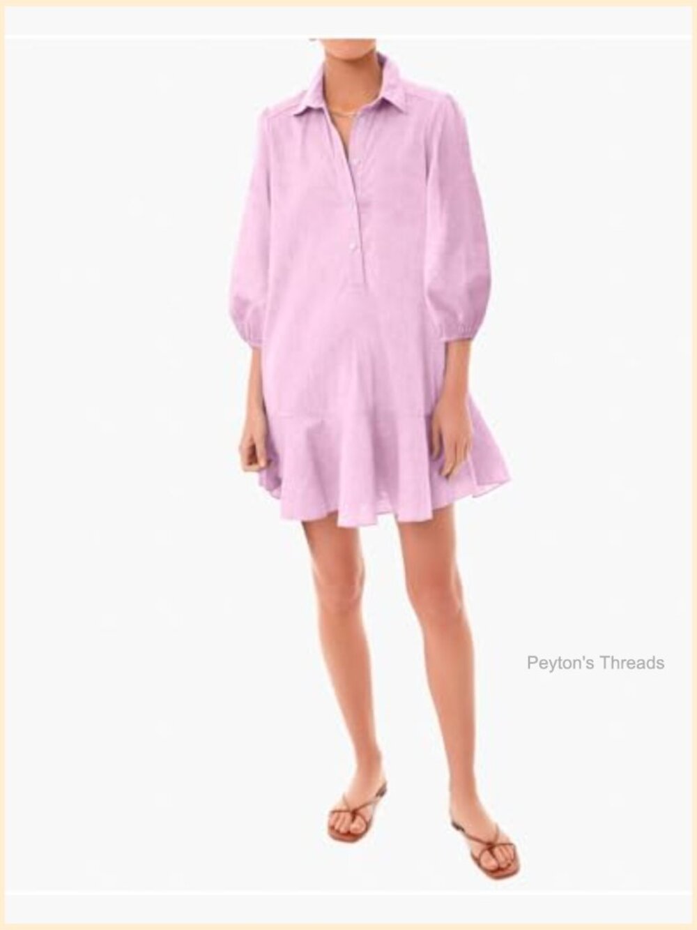 Woven Button Down Dress Puff Sleeve Ruffle Hem Tunic Shift Mini Cotton Linen - Picture 4 of 5